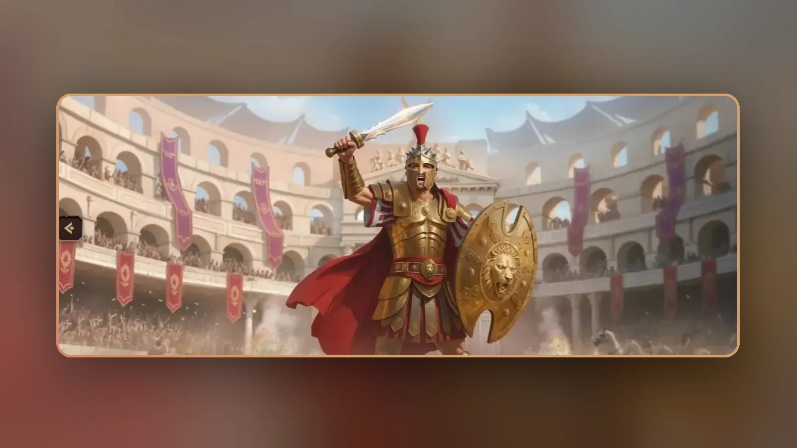 Il banner di Lanista con il gladiatore nell'arena romana
