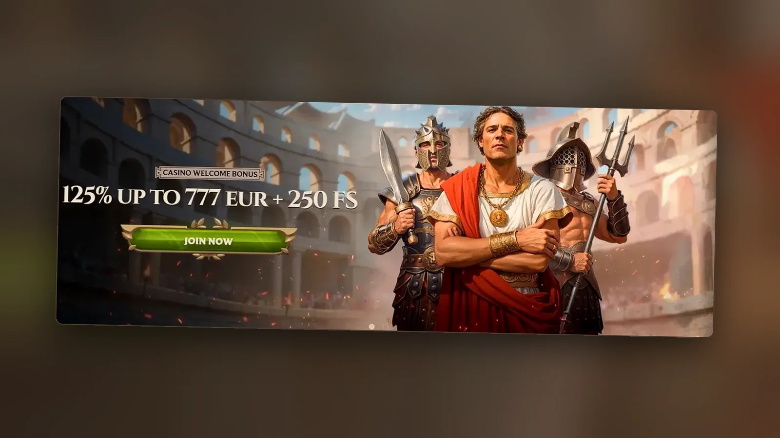 Il banner del bonus di benvenuto casinò di Lanista, 125% fino a €777 + 250 giri
