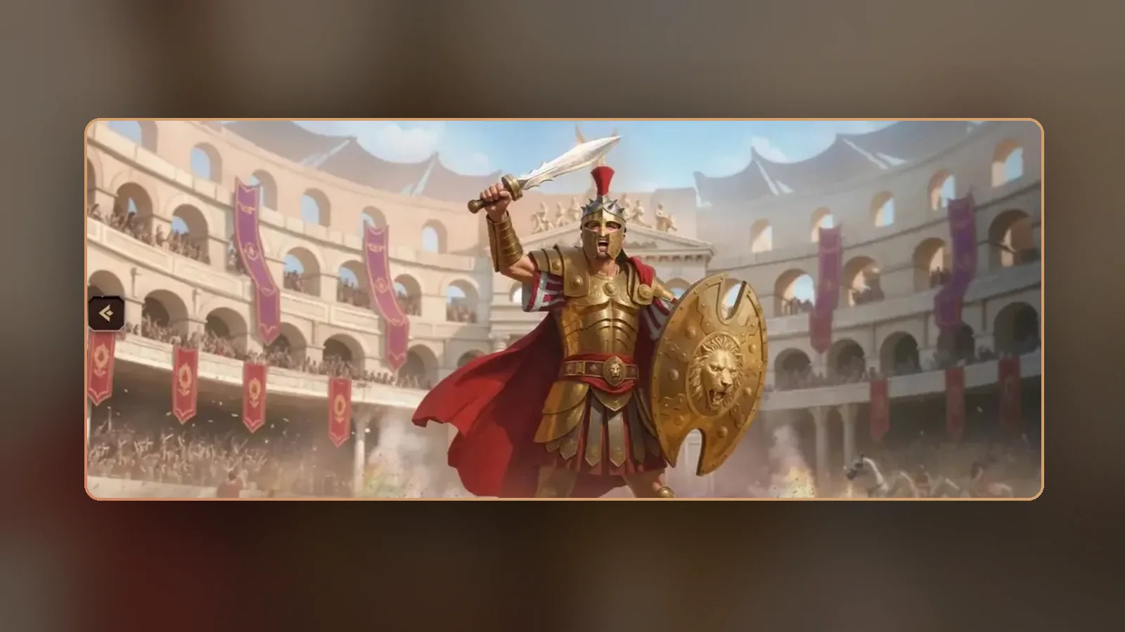 Un banner di Lanista con il gladiatore nell'arena, il tema grafico del sito